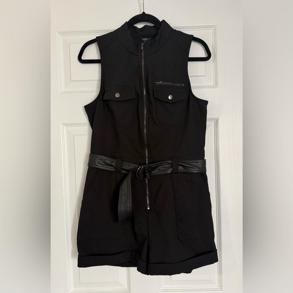 Guess Black Sleeveless Utility Romper with Belt
